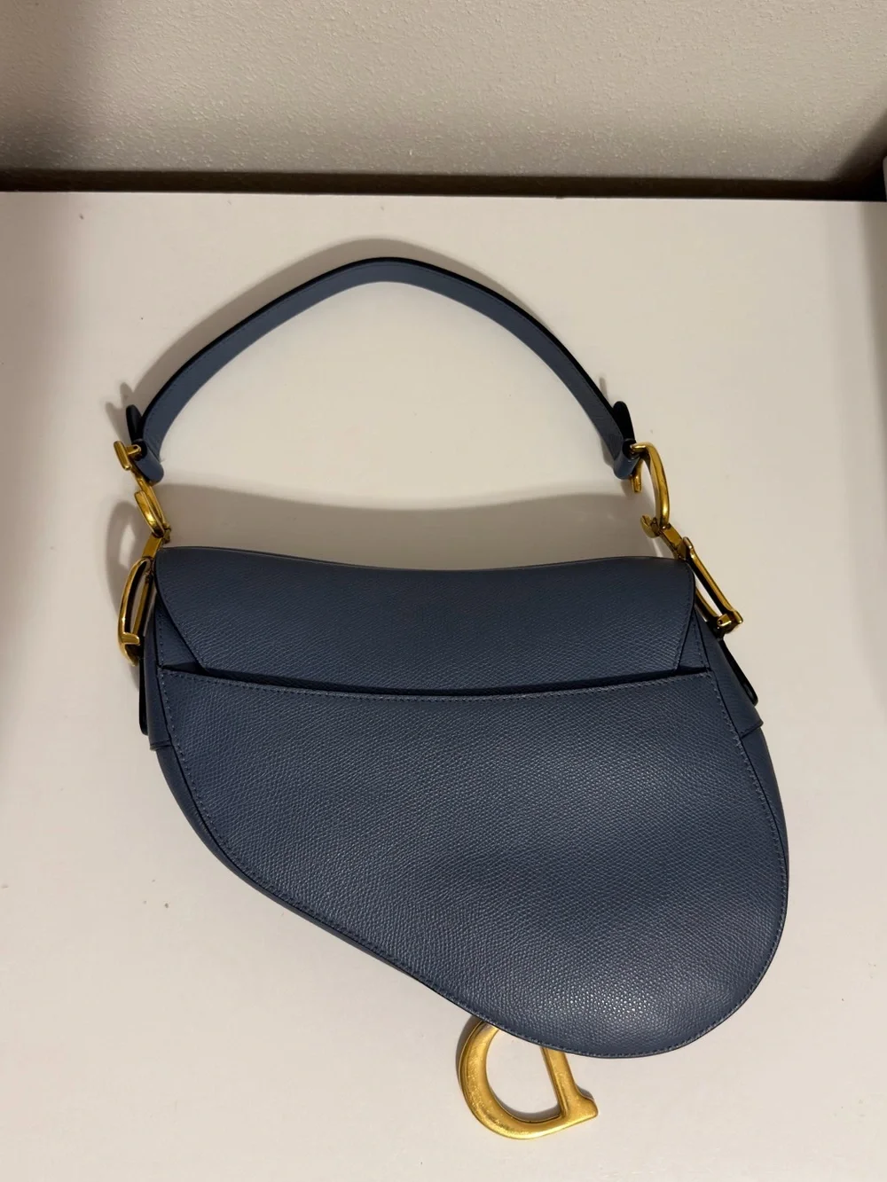 Dior Saddle Shoulder Bag in Slate Blue with Gold Hardware